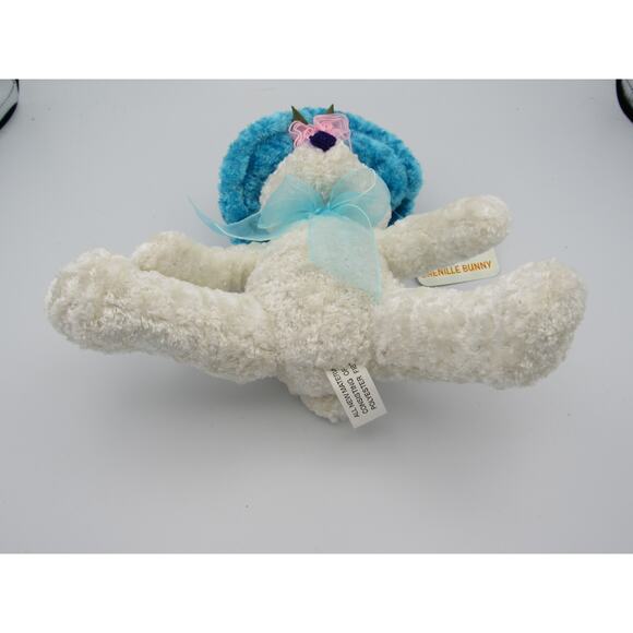 NEW w/ Tags Chenille Bunny Plush Peachtree Playthings Easter White Blue Hat - Picture 6 of 12